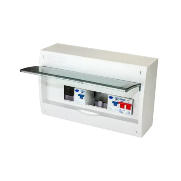 Consumer Unit Dual RCD 8 MCBs Upopen 14Way 1 x 80A 1 x 63A Surge Protection Device