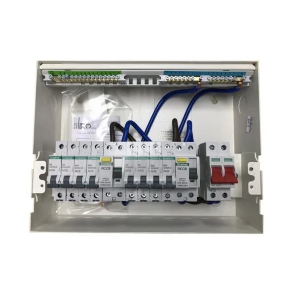 10 Way Dual RCD Consumer Unit 100A Main Switch, 63A 30mA RCDs, Flexible Configuration with 8 MCBs