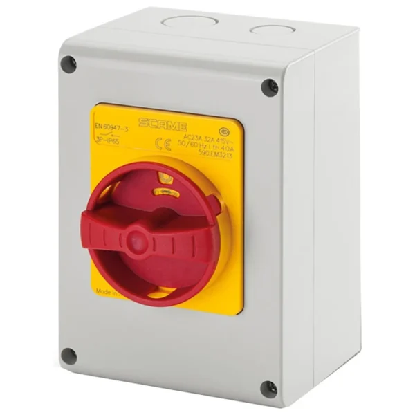 Isolator Triple Pole+Neutral Enclosed Emergency Switching 32A Plastic Surface IP65