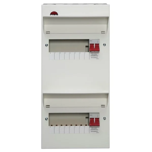 16 Way Duplex Dual Tariff Consumer Unit 100A Main Switch +8, 100A Main Switch +8